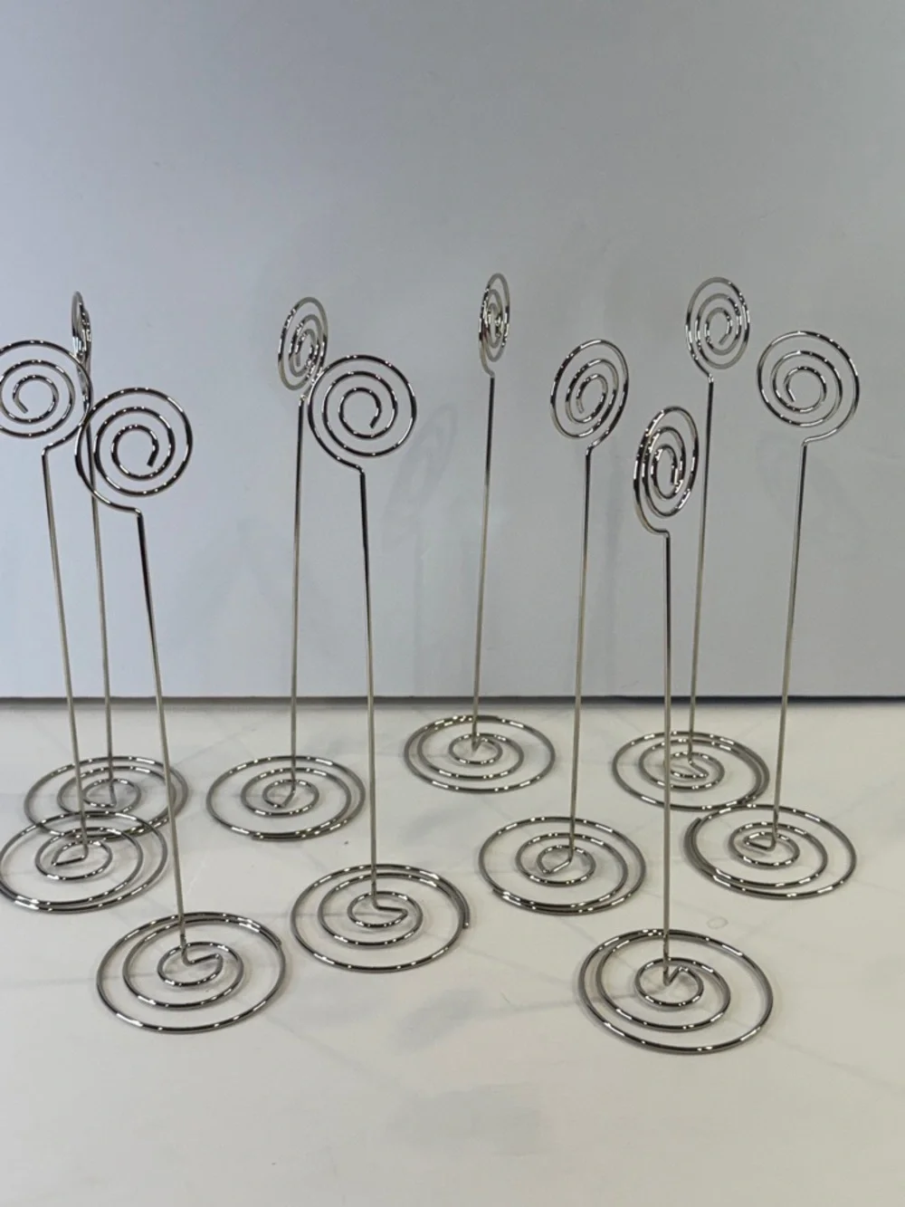 8”-9” 🌀 10pc Silver Spiral 🌀Place Card Holders Photo Clip Stands Wedding Decor